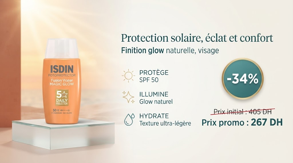 ISDIN protection solaire Magic Glow SPF 50, promotion 267 DH